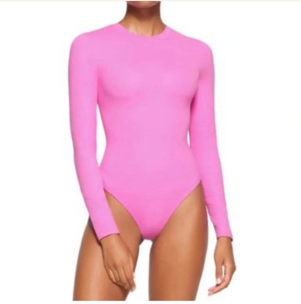 SKIMS Pink Fits Everybody Long Sleeve Bodysuit Top